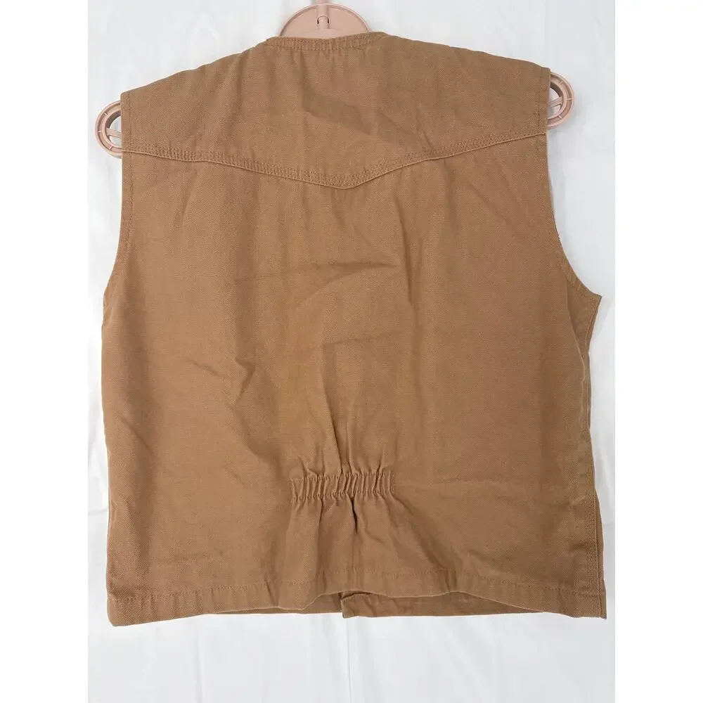 WYOMING TRADERS kids Lined Cotton Canvas Western brown Vest Size 10-12